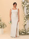 Sheath/Column Square Neck Sleeveless Floor-Length Ruched  Plus Size Bridesmaid Dresses With Side Slit