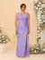 Sheath/Column Square Neck Sleeveless Floor-Length Ruched  Plus Size Bridesmaid Dresses With Side Slit