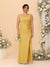 Sheath/Column Square Neck Sleeveless Floor-Length Ruched  Plus Size Bridesmaid Dresses With Side Slit