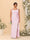 Sheath/Column Square Neck Sleeveless Floor-Length Ruched  Plus Size Bridesmaid Dresses With Side Slit