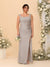 Sheath/Column Square Neck Sleeveless Floor-Length Ruched  Plus Size Bridesmaid Dresses With Side Slit