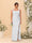 Sheath/Column Square Neck Sleeveless Floor-Length Ruched  Plus Size Bridesmaid Dresses With Side Slit