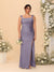 Sheath/Column Square Neck Sleeveless Floor-Length Ruched  Plus Size Bridesmaid Dresses With Side Slit