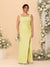 Sheath/Column Square Neck Sleeveless Floor-Length Ruched  Plus Size Bridesmaid Dresses With Side Slit