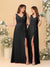 A-Line/Princess V-Neck Sleeveless Ruched Long Chiffon Bridesmaid Dresses With Side Slit & Ruffles
