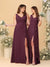 A-Line/Princess V-Neck Sleeveless Ruched Long Chiffon Bridesmaid Dresses With Side Slit & Ruffles