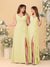 A-Line/Princess V-Neck Sleeveless Ruched Long Chiffon Bridesmaid Dresses With Side Slit & Ruffles