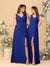 A-Line/Princess V-Neck Sleeveless Ruched Long Chiffon Bridesmaid Dresses With Side Slit & Ruffles
