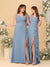 A-Line/Princess V-Neck Sleeveless Ruched Long Chiffon Bridesmaid Dresses With Side Slit & Ruffles