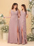 A-Line/Princess V-Neck Sleeveless Ruched Long Chiffon Bridesmaid Dresses With Side Slit & Ruffles