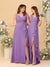 A-Line/Princess V-Neck Sleeveless Ruched Long Chiffon Bridesmaid Dresses With Side Slit & Ruffles