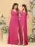 A-Line/Princess V-Neck Sleeveless Ruched Long Chiffon Bridesmaid Dresses With Side Slit & Ruffles