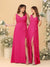 A-Line/Princess V-Neck Sleeveless Ruched Long Chiffon Bridesmaid Dresses With Side Slit & Ruffles