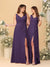 A-Line/Princess V-Neck Sleeveless Ruched Long Chiffon Bridesmaid Dresses With Side Slit & Ruffles