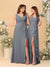 A-Line/Princess V-Neck Sleeveless Ruched Long Chiffon Bridesmaid Dresses With Side Slit & Ruffles