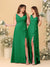 A-Line/Princess V-Neck Sleeveless Ruched Long Chiffon Bridesmaid Dresses With Side Slit & Ruffles