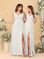 A-Line/Princess V-Neck Sleeveless Ruched Long Chiffon Bridesmaid Dresses With Side Slit & Ruffles