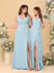 A-Line/Princess V-Neck Sleeveless Ruched Long Chiffon Bridesmaid Dresses With Side Slit & Ruffles