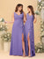 A-Line/Princess V-Neck Sleeveless Ruched Long Chiffon Bridesmaid Dresses With Side Slit & Ruffles