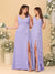 A-Line/Princess V-Neck Sleeveless Ruched Long Chiffon Bridesmaid Dresses With Side Slit & Ruffles