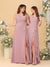 A-Line/Princess V-Neck Sleeveless Ruched Long Chiffon Bridesmaid Dresses With Side Slit & Ruffles