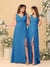 A-Line/Princess V-Neck Sleeveless Ruched Long Chiffon Bridesmaid Dresses With Side Slit & Ruffles