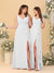 A-Line/Princess V-Neck Sleeveless Ruched Long Chiffon Bridesmaid Dresses With Side Slit & Ruffles