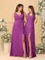 A-Line/Princess V-Neck Sleeveless Ruched Long Chiffon Bridesmaid Dresses With Side Slit & Ruffles
