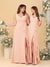A-Line/Princess V-Neck Sleeveless Ruched Long Chiffon Bridesmaid Dresses With Side Slit & Ruffles