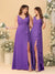 A-Line/Princess V-Neck Sleeveless Ruched Long Chiffon Bridesmaid Dresses With Side Slit & Ruffles