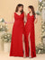 A-Line/Princess V-Neck Sleeveless Ruched Long Chiffon Bridesmaid Dresses With Side Slit & Ruffles