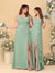 A-Line/Princess V-Neck Sleeveless Ruched Long Chiffon Bridesmaid Dresses With Side Slit & Ruffles