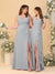 A-Line/Princess V-Neck Sleeveless Ruched Long Chiffon Bridesmaid Dresses With Side Slit & Ruffles