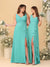 A-Line/Princess V-Neck Sleeveless Ruched Long Chiffon Bridesmaid Dresses With Side Slit & Ruffles