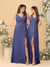 A-Line/Princess V-Neck Sleeveless Ruched Long Chiffon Bridesmaid Dresses With Side Slit & Ruffles