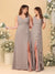 A-Line/Princess V-Neck Sleeveless Ruched Long Chiffon Bridesmaid Dresses With Side Slit & Ruffles