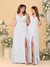 A-Line/Princess V-Neck Sleeveless Ruched Long Chiffon Bridesmaid Dresses With Side Slit & Ruffles