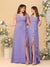 A-Line/Princess V-Neck Sleeveless Ruched Long Chiffon Bridesmaid Dresses With Side Slit & Ruffles