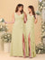 A-Line/Princess V-Neck Sleeveless Ruched Long Chiffon Bridesmaid Dresses With Side Slit & Ruffles