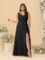A-Line/Princess V-Neck Sleeveless Ruched Chiffon Plus Size Bridesmaid Dresses With Side Slit & Ruffles