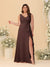 A-Line/Princess V-Neck Sleeveless Ruched Chiffon Plus Size Bridesmaid Dresses With Side Slit & Ruffles