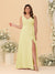 A-Line/Princess V-Neck Sleeveless Ruched Chiffon Plus Size Bridesmaid Dresses With Side Slit & Ruffles