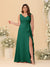 A-Line/Princess V-Neck Sleeveless Ruched Chiffon Plus Size Bridesmaid Dresses With Side Slit & Ruffles