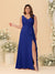 A-Line/Princess V-Neck Sleeveless Ruched Chiffon Plus Size Bridesmaid Dresses With Side Slit & Ruffles