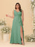 A-Line/Princess V-Neck Sleeveless Ruched Chiffon Plus Size Bridesmaid Dresses With Side Slit & Ruffles
