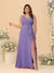 A-Line/Princess V-Neck Sleeveless Ruched Chiffon Plus Size Bridesmaid Dresses With Side Slit & Ruffles