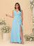A-Line/Princess V-Neck Sleeveless Ruched Chiffon Plus Size Bridesmaid Dresses With Side Slit & Ruffles