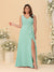 A-Line/Princess V-Neck Sleeveless Ruched Chiffon Plus Size Bridesmaid Dresses With Side Slit & Ruffles