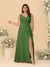 A-Line/Princess V-Neck Sleeveless Ruched Chiffon Plus Size Bridesmaid Dresses With Side Slit & Ruffles