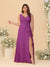 A-Line/Princess V-Neck Sleeveless Ruched Chiffon Plus Size Bridesmaid Dresses With Side Slit & Ruffles